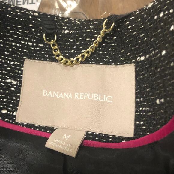 Banana Republic Colorblock Tweed Coat Black Gray White Medium - Picture 7 of 8